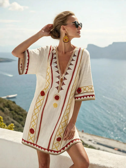 Coastal Bloom V-Neck Holiday Dress