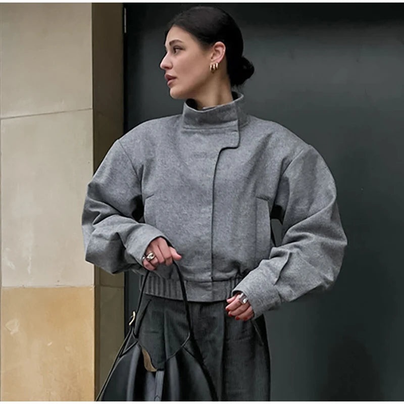 Elegant Gray Woolen Coat