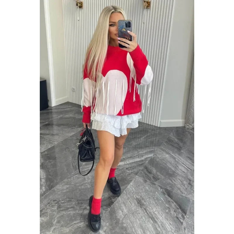 Playful Heart Tassel Sweater