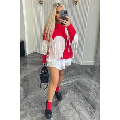 Playful Heart Tassel Sweater