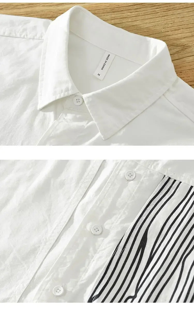 Striped Spliced 7-Sleeve Casual Shirt