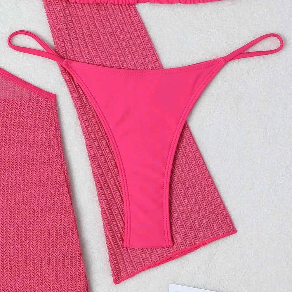 3-Piece Crochet Bikini & Cover-Up Set