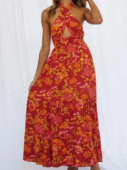 Elegant V Neck Wrap Maxi Dress