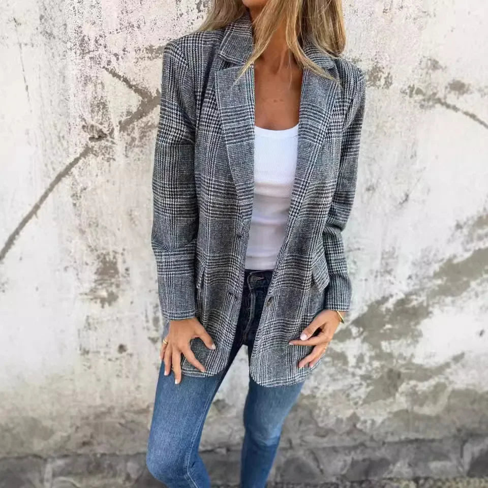 Elegant Houndstooth Office Suit Jacket