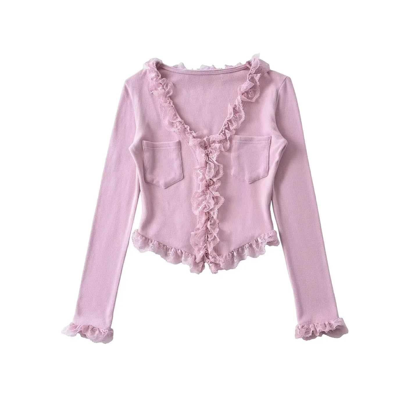 RuffleVibe Low Cut Button Top