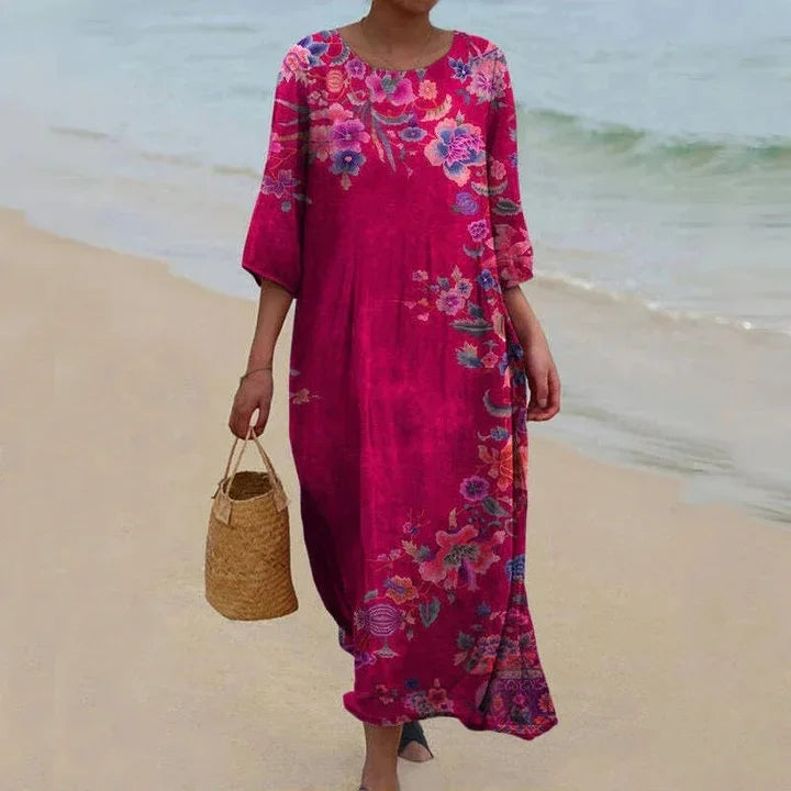 Vintage Floral V-Neck Midi Dress