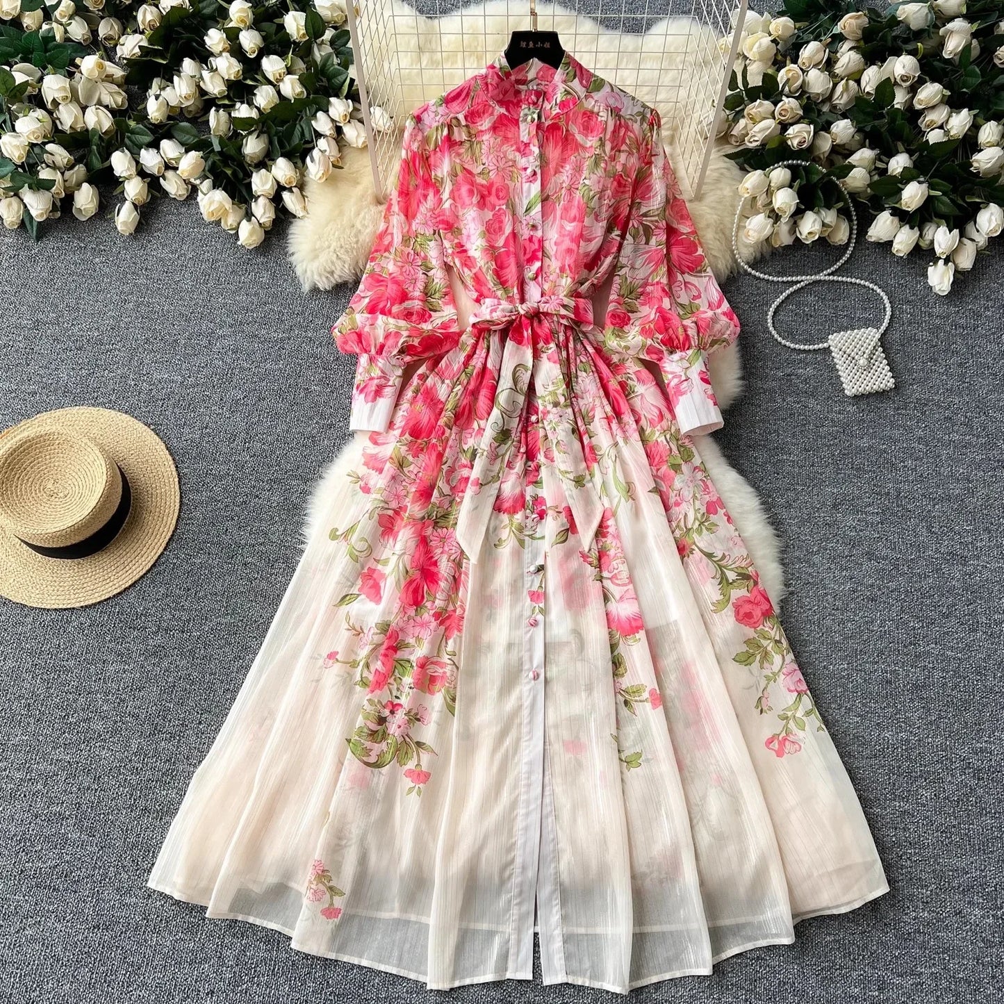 Silk Chiffon Floral A-Line Dress