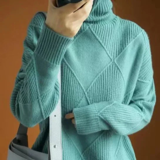 High Collar Sweater  Pure Color Diamond