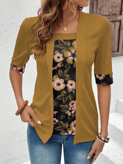 Layered Bloom Splice Casual Top