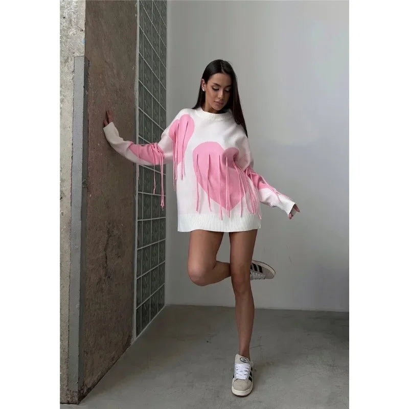 Playful Heart Tassel Sweater