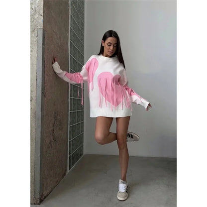 Playful Heart Tassel Sweater