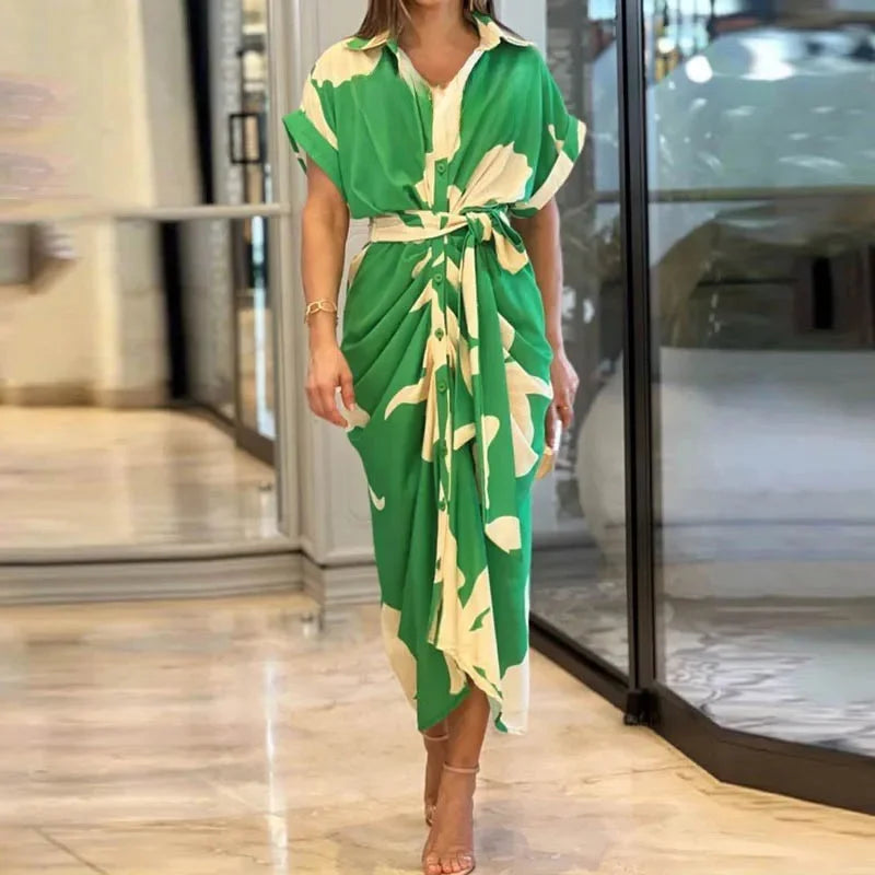 Autumn Elegance Printed Shirt Dress