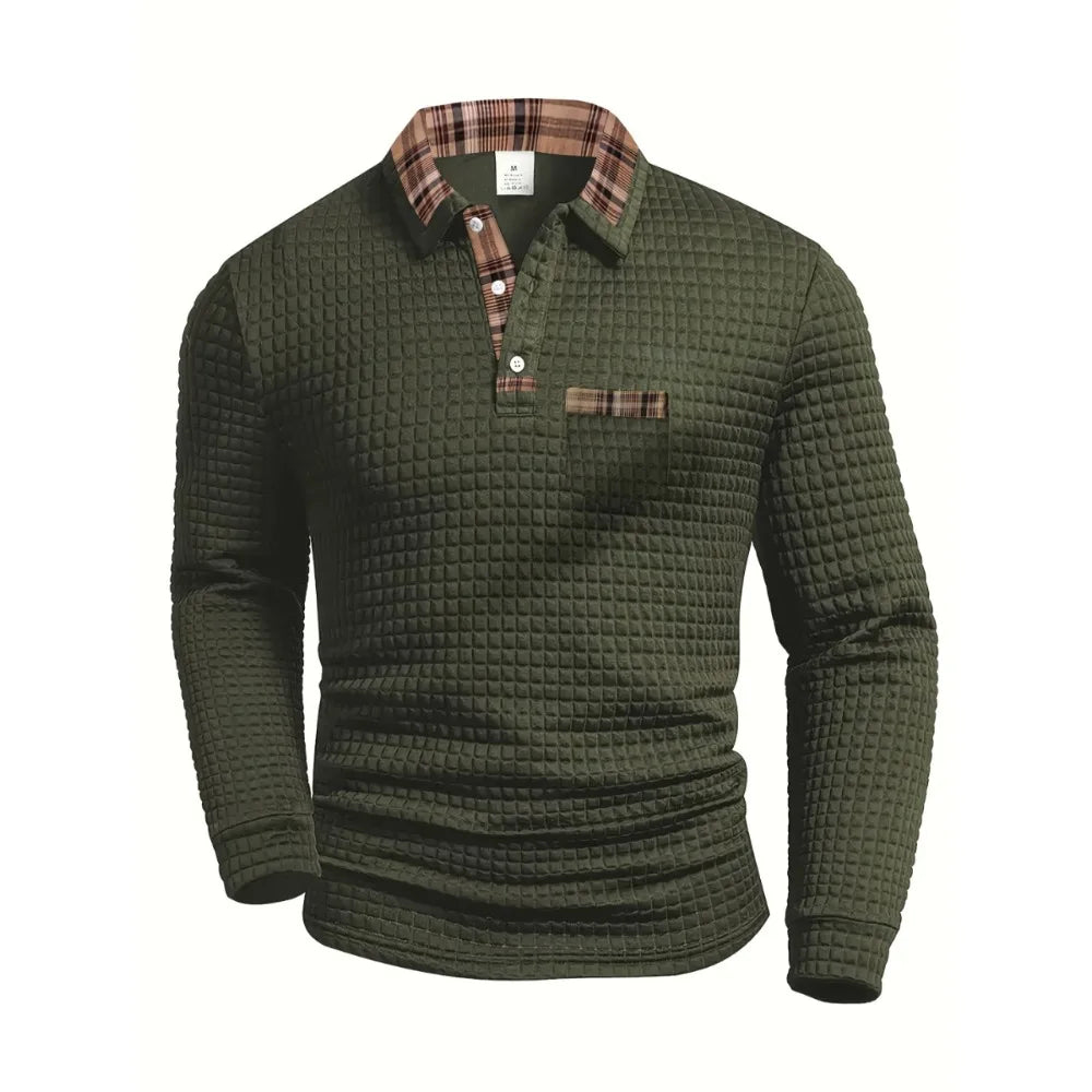 Men’s Plaid Long Sleeve Polo Shirt