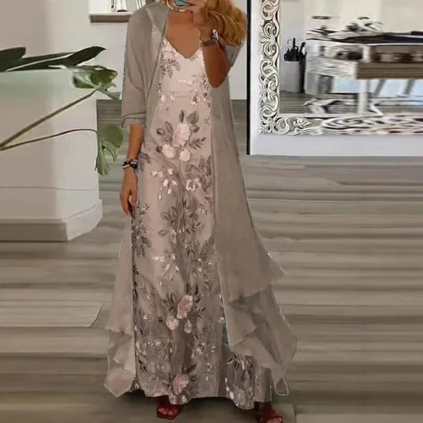 Chic Digital Print Crop & Chiffon Set