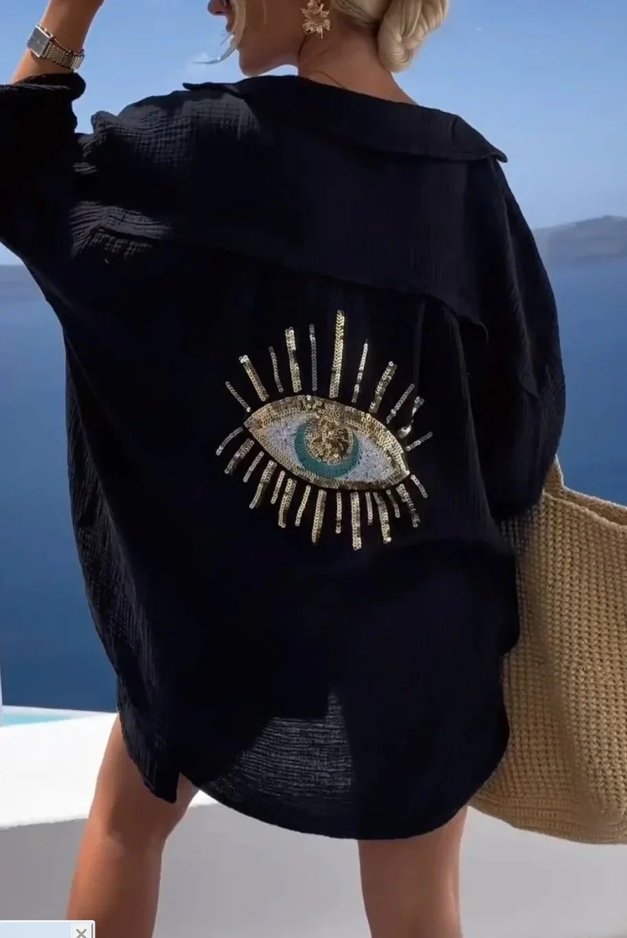 Sequin Eye Lapel Beach Shirt