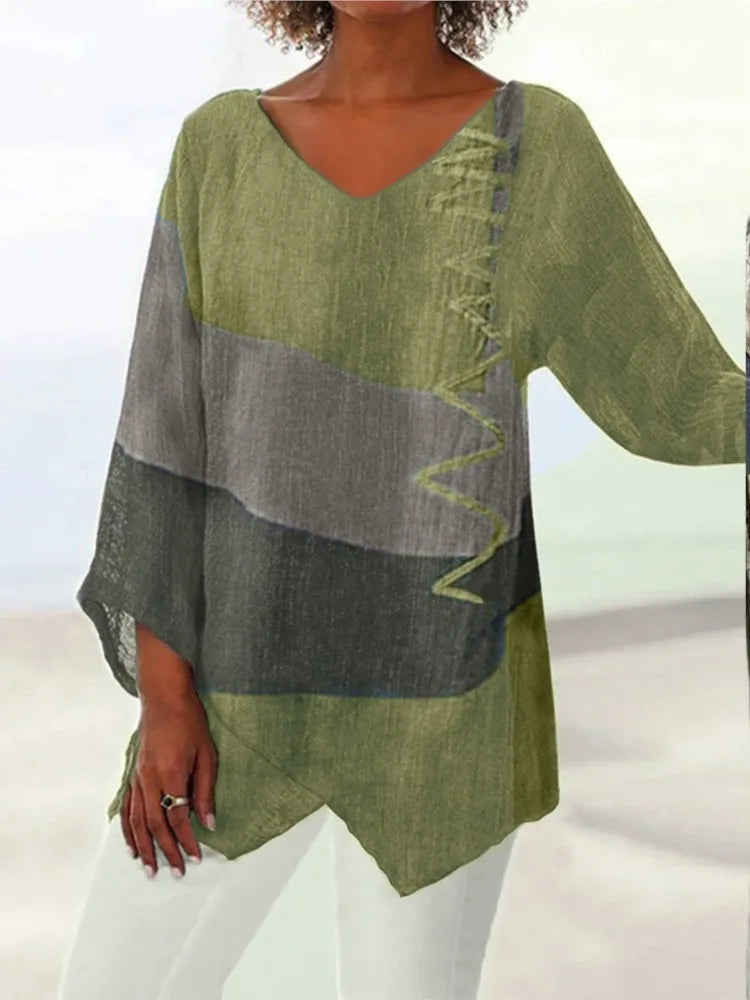 Chic Patchwork V-Neck Tee