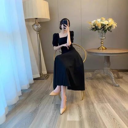 Square Neck Ruffle Midi Dress