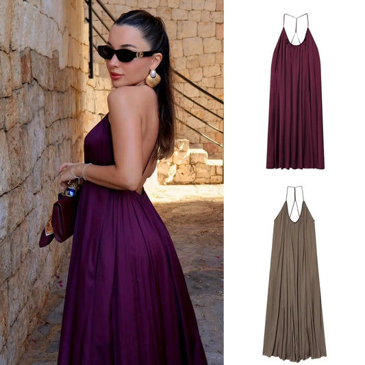 Elegant Lustre Backless Maxi Dress