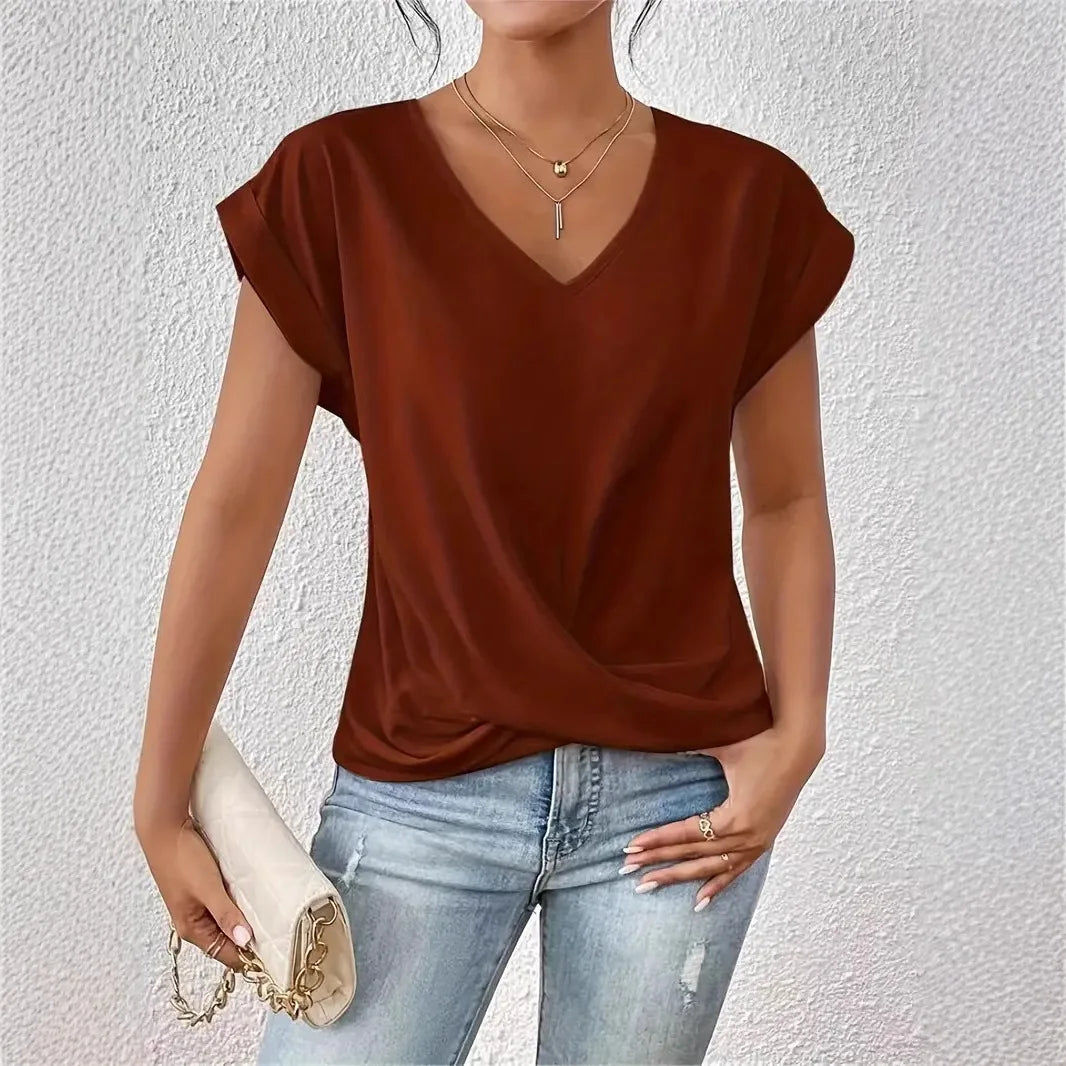 Irregular Knot V-Neck Tee