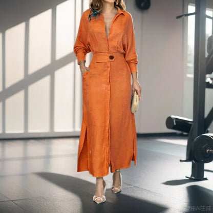 Autumn Grace V-Neck Shirt Dress