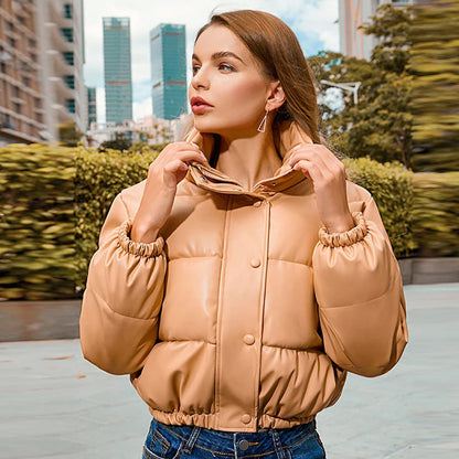 Luxe Frost Short PU Puffer Jacket