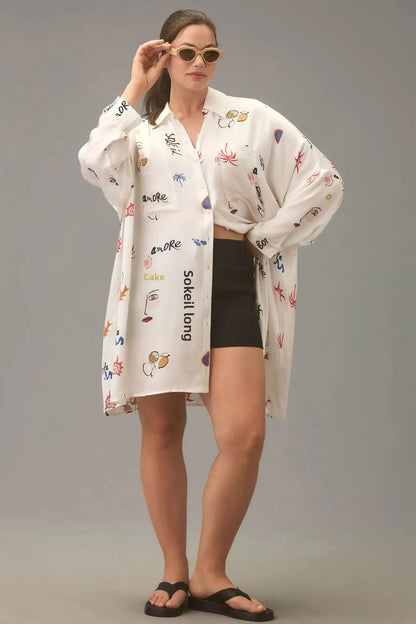 Chic Doodle Print Cardigan Dress