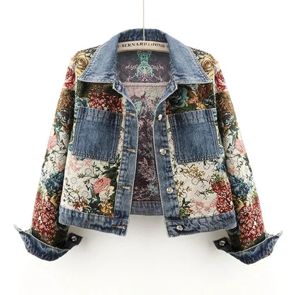 Lapel Luxe Spliced Denim Jacket