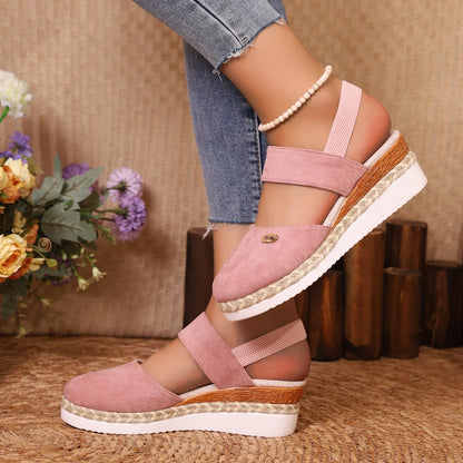Handmade Linen Wedge Sandals