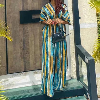 Striped V-Neck Two-Piece Set