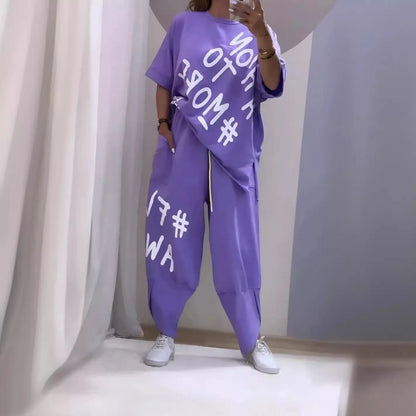 Summer Vibe Letter Print Tracksuit Set