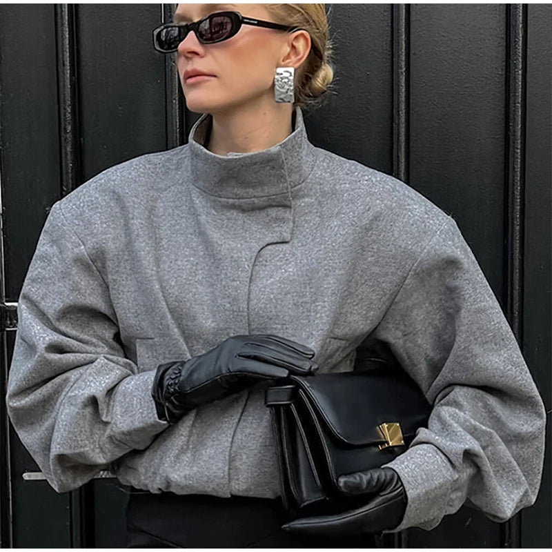 Elegant Gray Woolen Coat