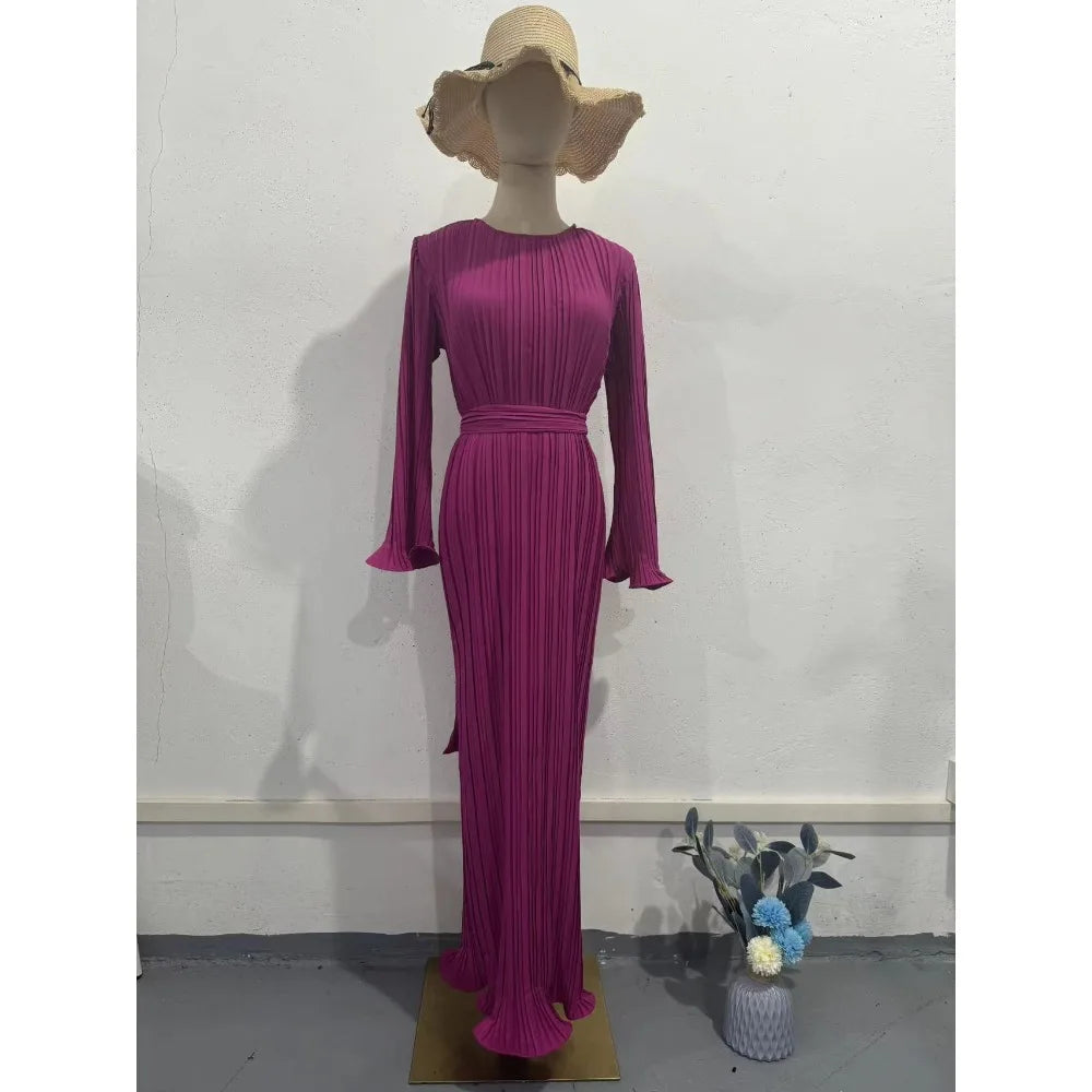 Pleated Flare Sleeve Maxi Dress