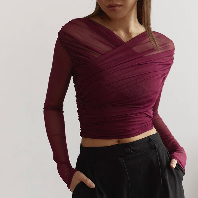 Luxe Sheer Cross Neck Mesh Top