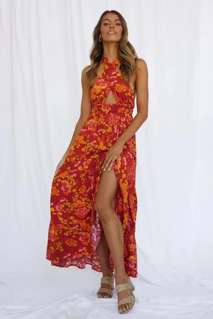 V-Neck Wrap Hollow Out Maxi Dress