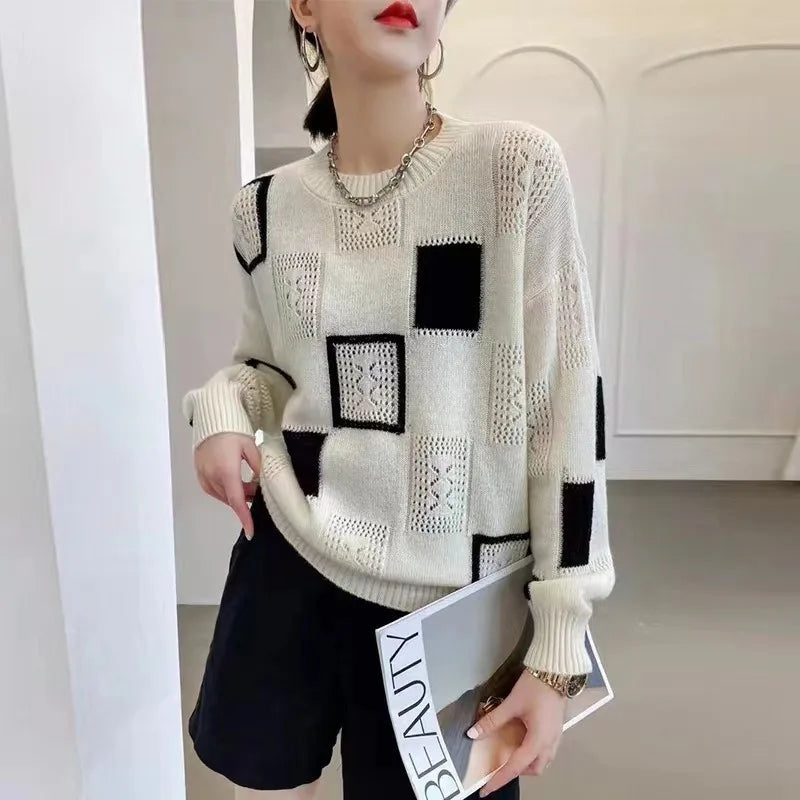 Vintage Geometric Patchwork Knitted Sweater