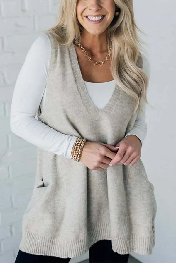 Loose V-Neck Sweater Vest Jacket