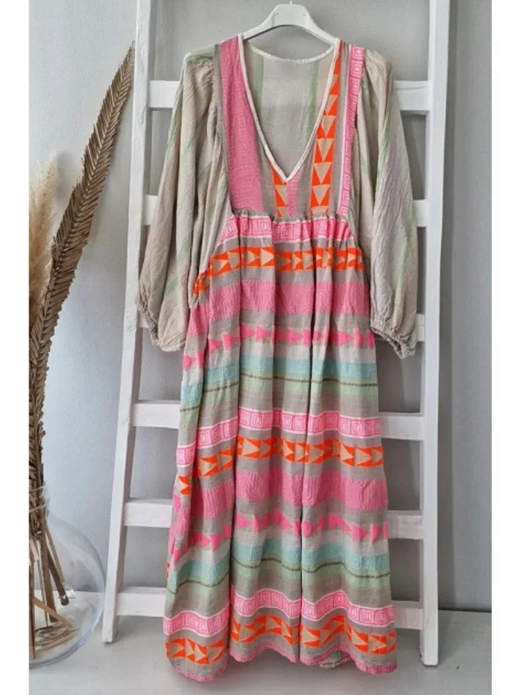 Breeze Bloom Striped Maxi Dress