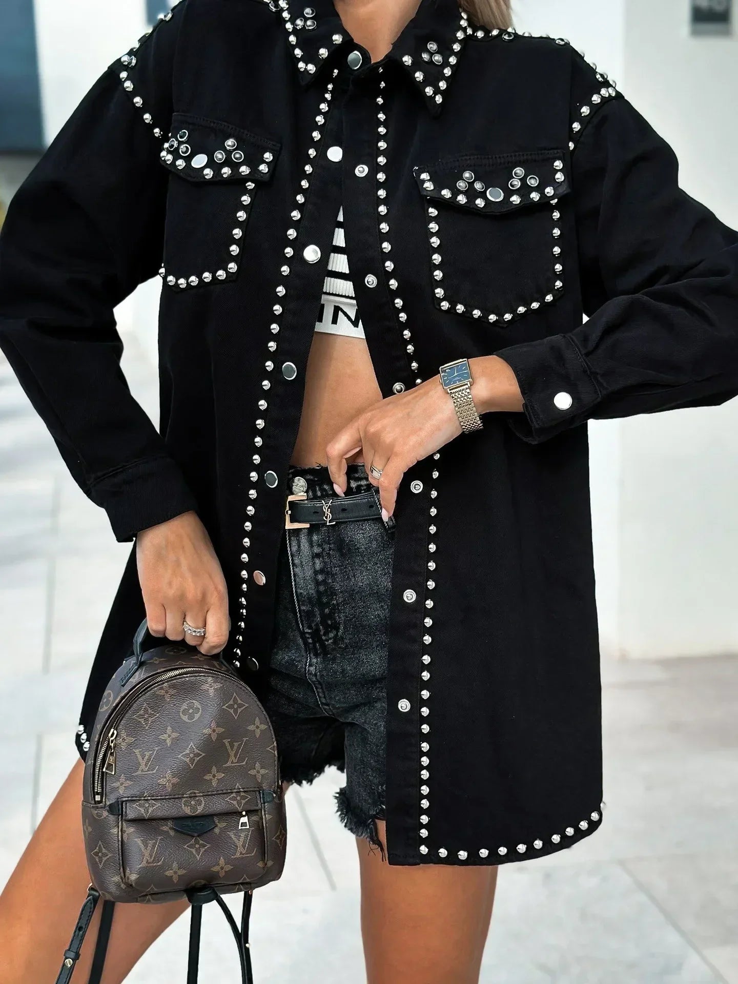 Edgy Rivet Denim Bomber