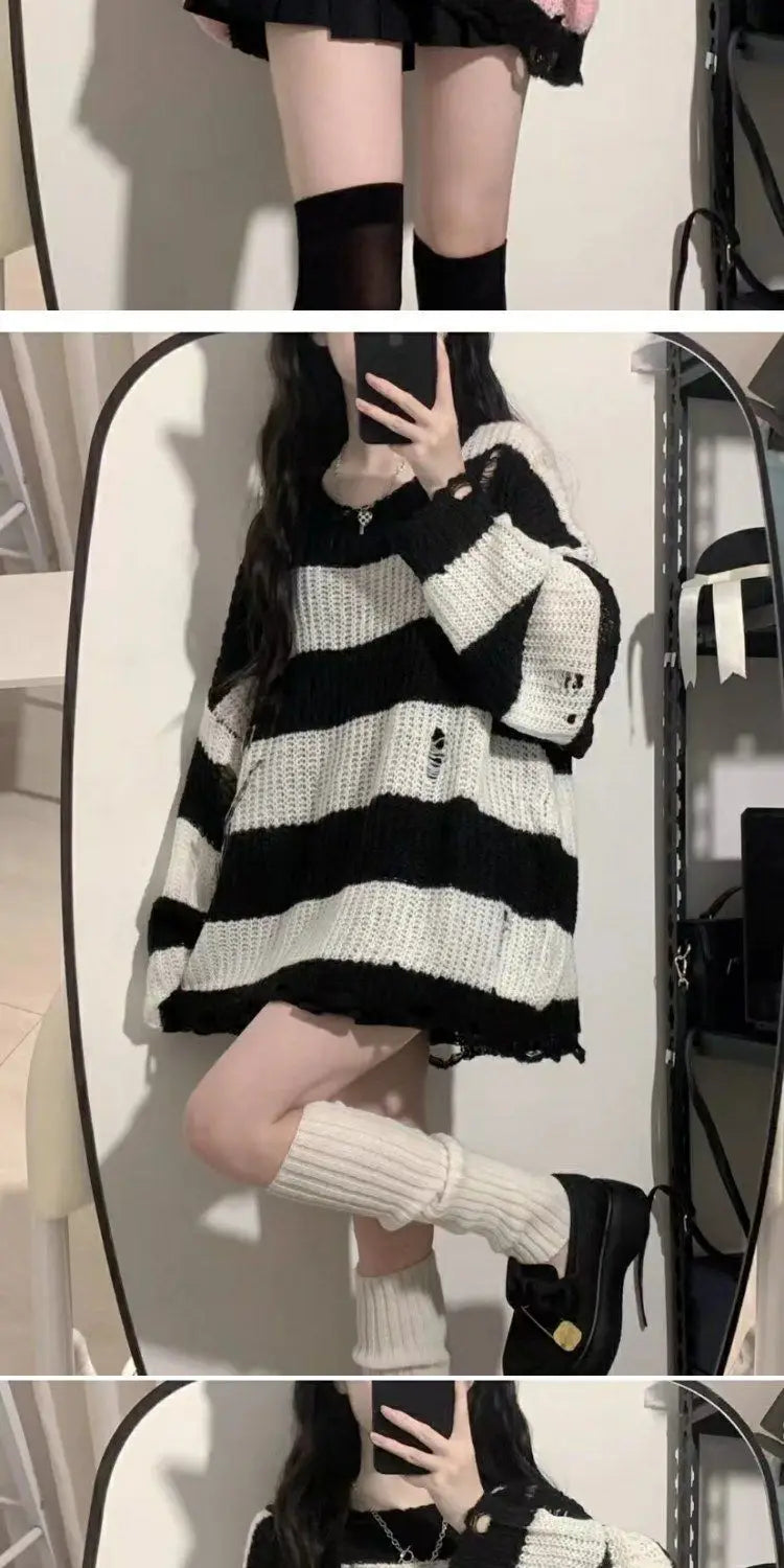 Black & Pink Striped Knitted Sweater
