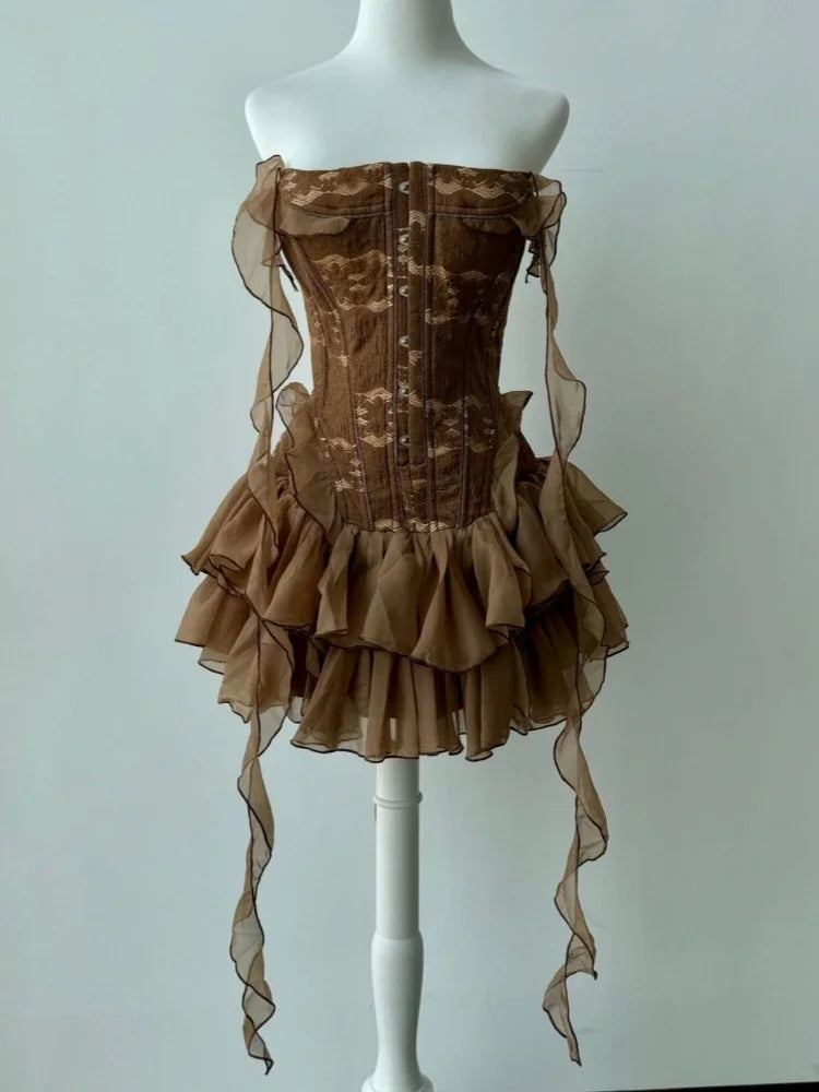 Bronze Belle Strapless Ruffle Dress