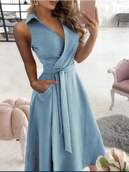 V-Neck Belted Summer Dress