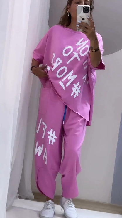 Summer Vibe Letter Print Tracksuit Set