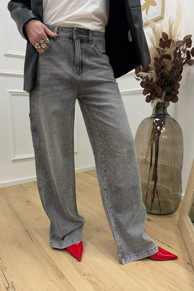 Spark Denim Rhinestone Straight Jeans