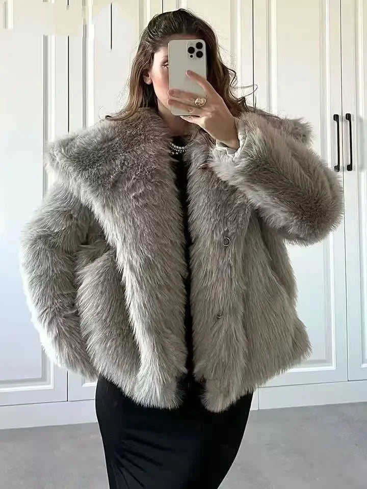 Fur Belle Turn-Down Collar Jacket