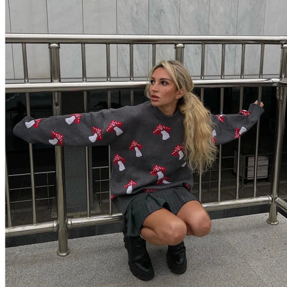 Whimsical Mushroom Knit Sweater