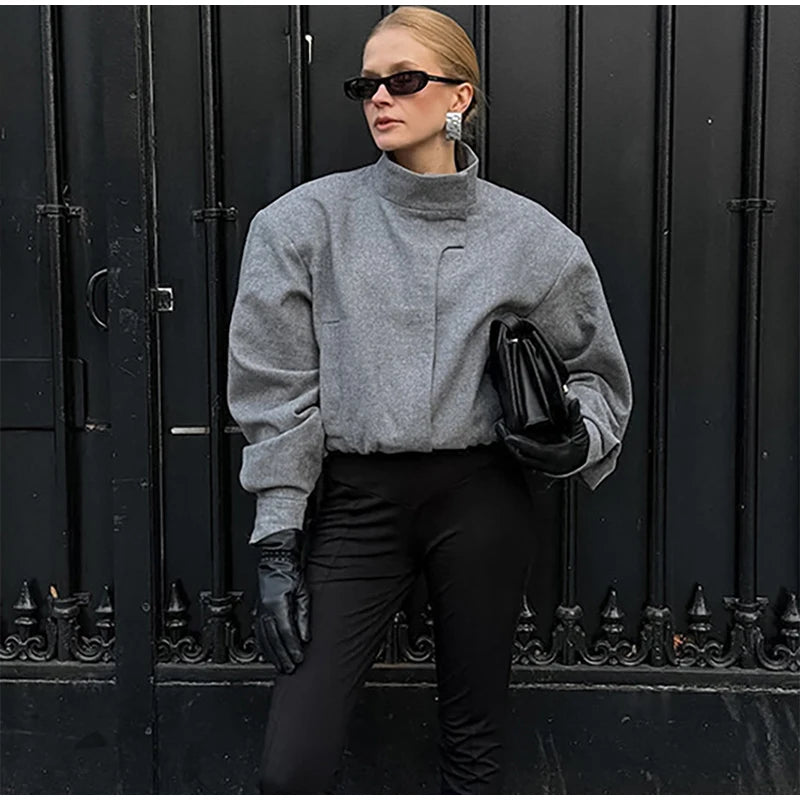 Elegant Gray Woolen Coat