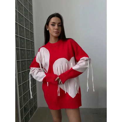 Playful Heart Tassel Sweater