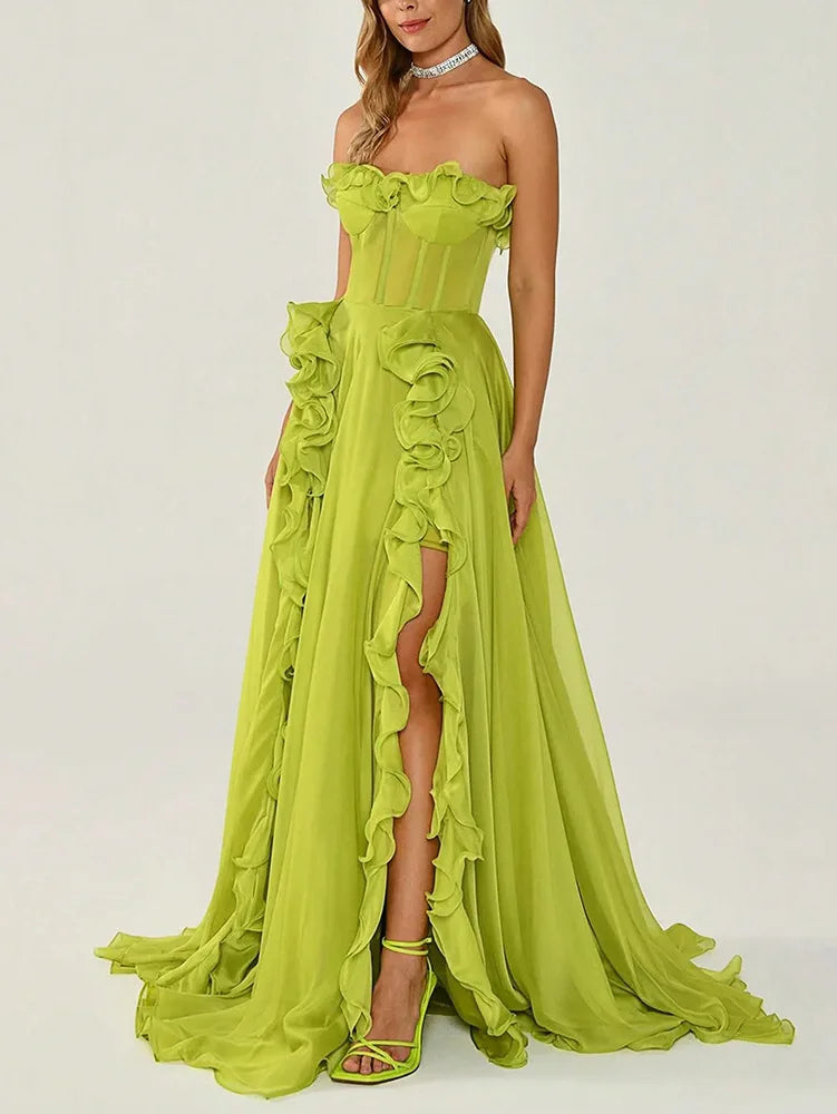 Sultry Grace Strapless Chiffon Gown