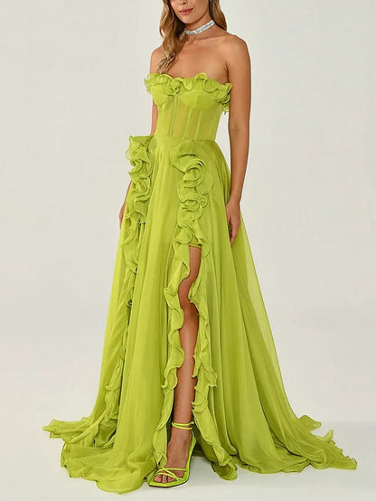 Sultry Grace Strapless Chiffon Gown