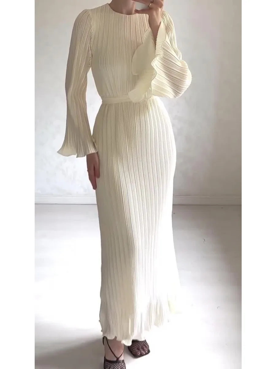 Pleated Flare Sleeve Maxi Dress